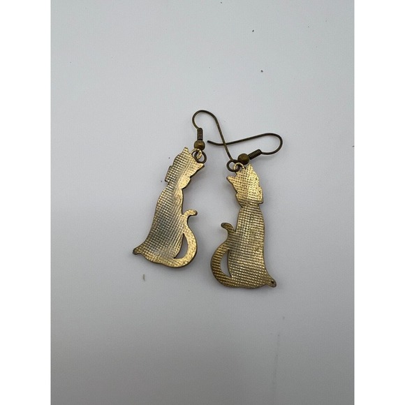 Women's Jewelry Pink Enamel & Gold-Tone Kitty Cat Long Dangle Hoop Earrings - Picture 2 of 4